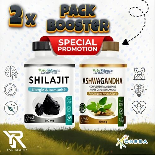 Lot de 2x Bouteilles (120 capsules) Shilajit et Ashwagandha- Capsules Shilajit 300 mg - Ashwagandha 350 mg, améliorent la vitalité, réduisent l'anxiété et le stress, augmentent l'énergie et l'endurance, Apaise l’anxiété et favorise la relaxation.