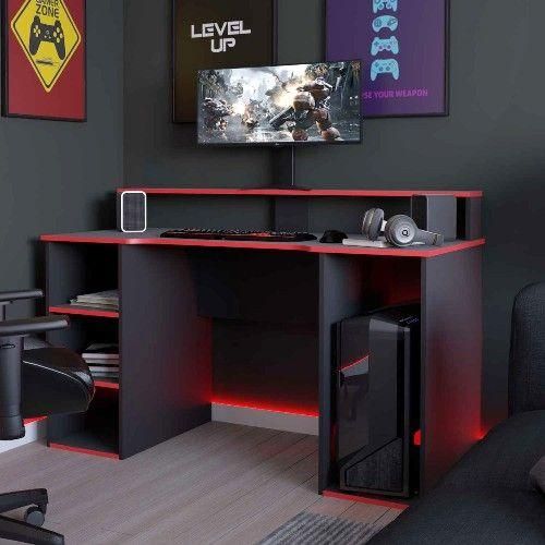 Bureau gaming Yannick 150x70x85cm panneaux de particules - anthracite