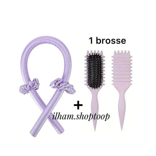Ensemble de Bigoudis 3 pièces+Curl Hair Brush(Brosse à cheveux bouclés)-Violet