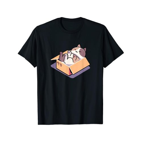 T-shirt humoristique pour homme Chat dans une boîte - Motif mignon de chats qui jettent un coup d'œil, T-shirt décontracté doux à col rond et manches courtes, Coupe confortable toutes saisons, Cadeau idéal pour les amoureux des chats (Noir)