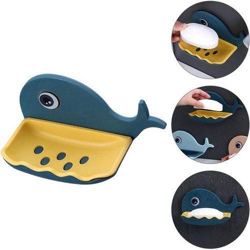 Porte-savon mural en forme de baleine – Support de savon mignon avec égouttoir et ventouse, design étanche et pratique pour salle de bain ou cuisine