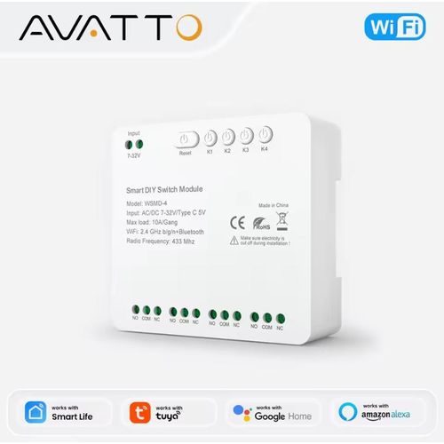 Module de commutateur à contact sec MIUCDA Tuya Smart 4 canaux avec 7-32V / 85-250V, compatible avec Alexa et Google Home, prend en charge la télécommande et RF 433 pour la domotique intelligente