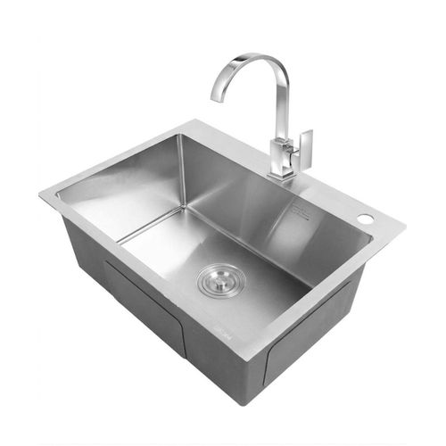 حوض مطبخ أسود مع خلاط مصنوع يدويًا من الفولاذ المقاوم للصدأ للمطبخ