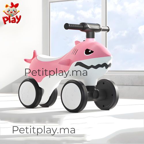 Porteur Bébé Requin Rose avec Roues – Jouet d’Éveil et de Motricité