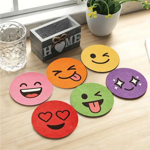 Lot de 6 sous-verres en bois carton pour la maison et le restaurant - Sous-verres en bois carton résistants à la chaleur et antidérapants avec motifs d'expressions amusantes, protège-tables pour tables basses, cadeau unique pour pendaison de crémaillè