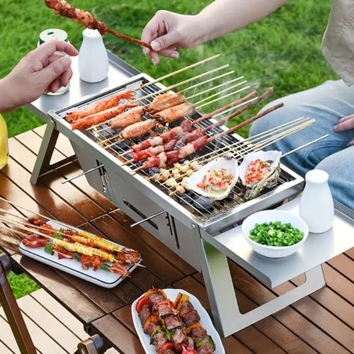Barbecue en Acier Inoxydable Pliable et Portable pour Pique-Niques et Camping
