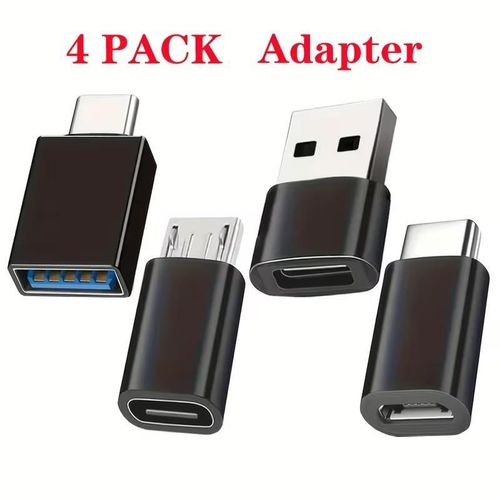 Adaptateur USB vers USB C noir, adaptateur USB vers USB Type C femelle, connecteur de convertisseur USB vers USB C femelle vers mâle, adapté aux ordinateurs portables, véhicules, smartphones et écouteurs. (4 PACK)