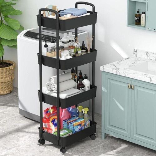 Chariot de Rangement Roulant à 4 Niveaux - Organisateur Polyvalent pour Cuisine - Étagère en Plastique Gain de Place