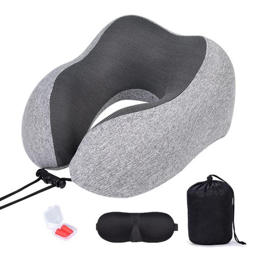 Oreiller de voyage en mousse à mémoire de forme, coussin cervical ergonomique en U, soutien nuque confortable, housse amovible, noir