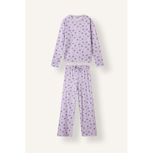 Ensemble pyjama 100% coton à motifs papillons Haut à manches longues et Pantalon pour fille