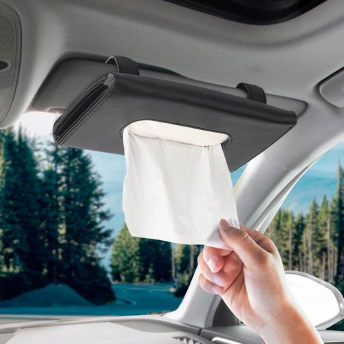 Porte-Mouchoirs Auto pour Voiture – Support Tissus et Serviettes à Fixer sur Pare-Soleil, Clips Faciles, Design Compact et Élégant, Noir , Accessoire Pratique pour SUV, Camion et Voiture