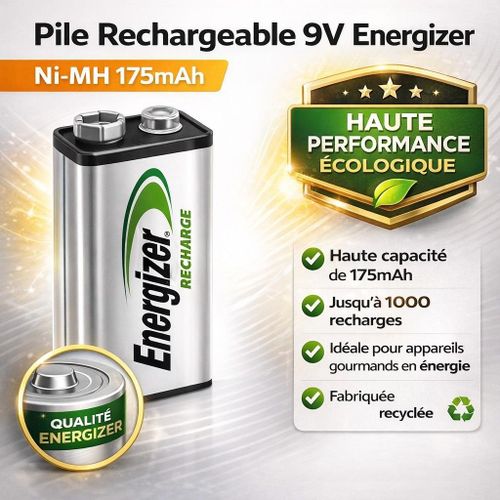 Pile Rechargeable 9V Ni-MH 175mAh Haute Performance Préchargée