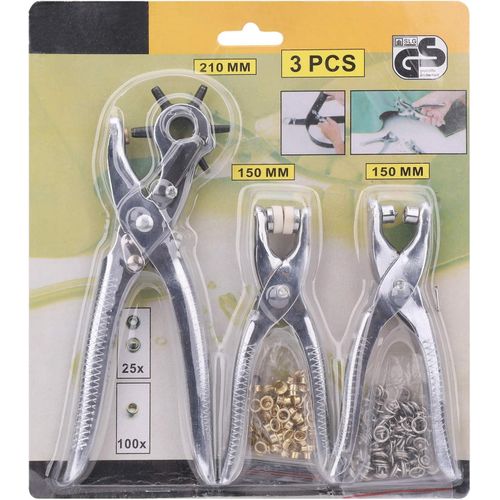 Kit pince à œillets 3en1 multifonction, pince perforatrice cuir 6 tailles, pince trous rotative, pince boutons pression+100 œillets métal et 25 boutons, outils avec embouts interchangeables pour cuir, tissu, ceinture, bâche, DIY et bricolage professionnel