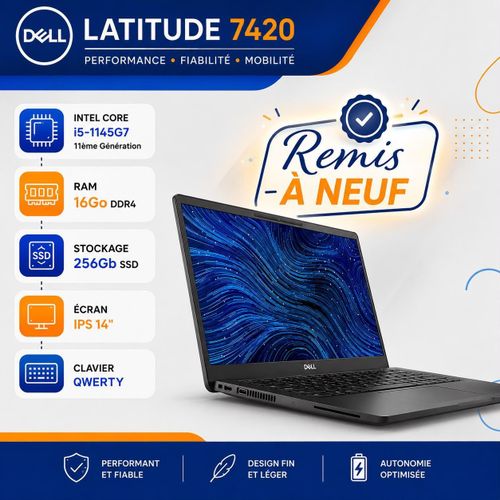 Pc Portable Latitude 7420 Intel Core I5-1145g7 11éme Gén RAM 16Go DDR4 256Gb SSD - REMIS A NEUF