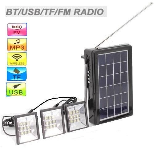 Radio Haut Parleur BT et éclairage Solaire avec 3 Mini Projecteurs
