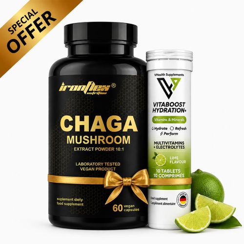 Pack Chaga Mushroom - 60 Caps + Vitamins & Minerals - Citron Vert 10 Comprimés Effervescents