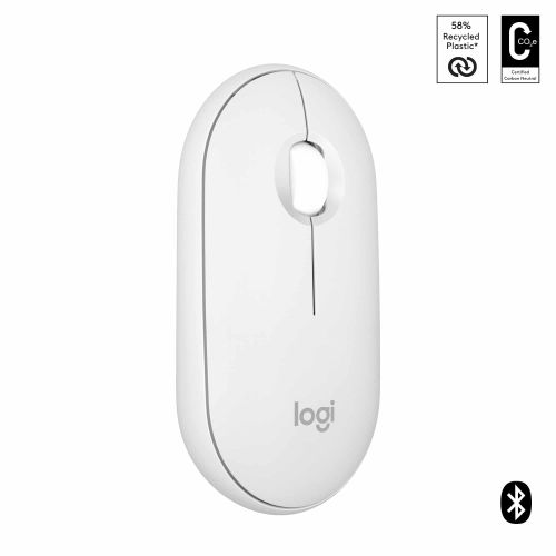 Pebble Mouse 2 M350s fine sans fil Bluetooth, portable, légère, boutons personnalisables, clics discrets, Easy-Switch Windows/macOS/iPadOS/Android/ChromeOS - Blanc