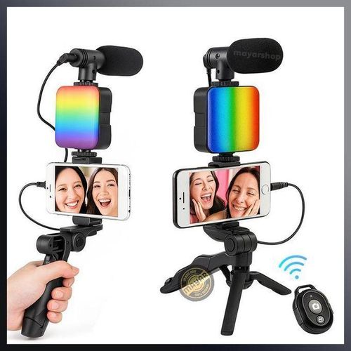 Kit de Vlogging RGB AY49 pour Smartphone – Trépied, Microphone, Lampe LED et Support Téléphone pour YouTube, TikTok et Live Streaming
