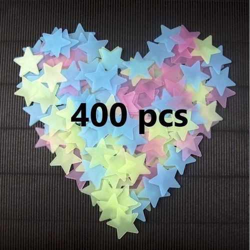Lot de 400 étoiles phosphorescentes en plastique autocollantes lumineuses et fluorescentes qui brillent dans le noir, 3 cm