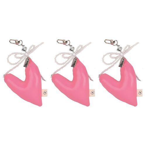 Lot de 3 - Porte-Clés Cœur Rose - Bijou Fantaisie avec Perles et Fermoir - Accessoire Sac à Main / Sac à Dos