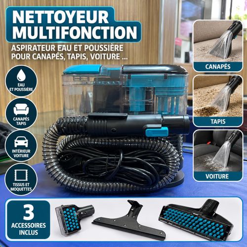 Nettoyeur Aspirateur Multifonction Eau et Poussière – Pour Canapés, Tapis, Moquettes et Voiture – 3 Accessoires