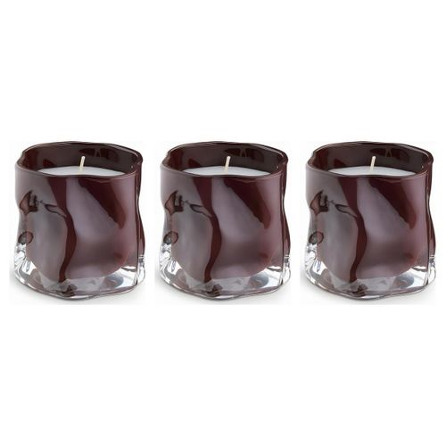 Lot de 3 - Bougie Parfumée - Verre Aubergine Texturé - Décoration Intérieure / Ambiance - Ø9xH8cm