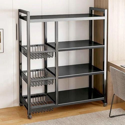 Étagère de rangement en métal à 4 niveaux avec roulettes réglables, robuste pour la cuisine et la maison
