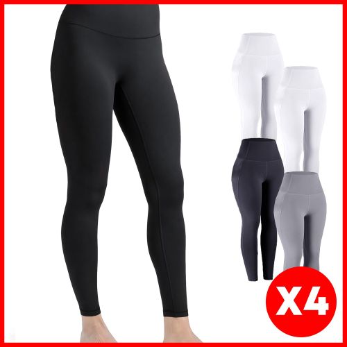 Pack De 4 Legging 2Blanc+Noir+Gris Confortable pour Femme Sous-vêtements Maison