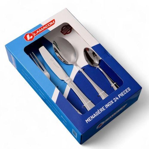 Lamacom Couverts 24 pièces, Service pour 6 personnes en acier inoxydable, comprend des couteaux de table, cuillères à dîner, fourchettes à dîner, cuillères à café