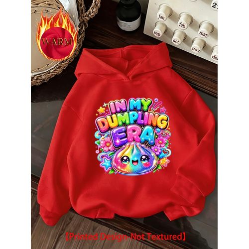 Sweat à capuche ample et décontracté à manches longues pour fille, motif imprimé dessin animé IN MY DUMPLING ERA, mode automne/hiver sans texture Série Petit Pain à la Vapeur, DM10200, Noël, Halloween