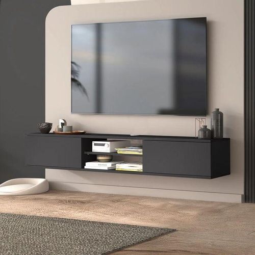 Meuble TV Suspendu Télé flottant de Salon 130 x 30x 30cm noir