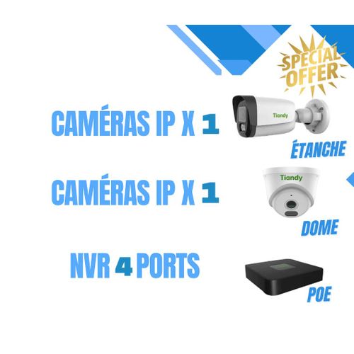 KIT 2 CAM IP POE FULL HD ET NVR 4K POE 4PORTS