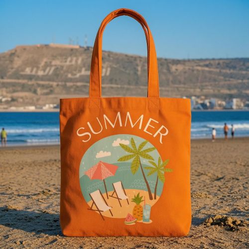 Sac Tote Bag en Toile Résistante – Grand Sac Cabas Réutilisable pour Shopping, Travail, Cours, Voyage et Plage - Orange