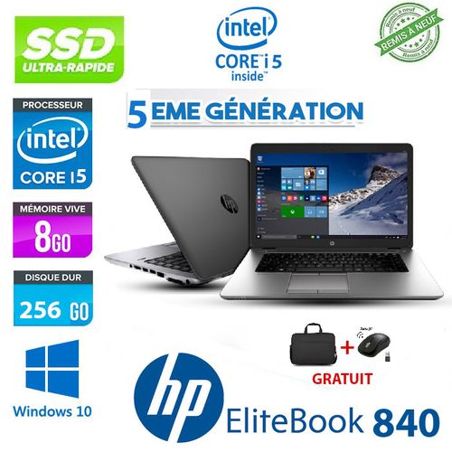 PC PORTABLE HP ELITEBOOK 840 I5 5ÉME GEN+CARTABLE+SOURIS GRATUIT - Remise à neuf