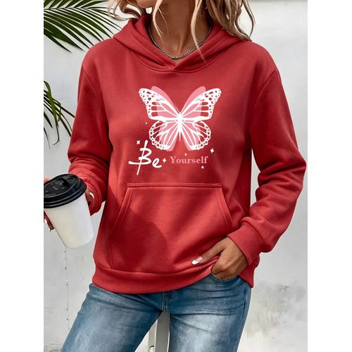 Sweat à capuche pour femme avec poche, doublure et imprimé à motif de papillon avec slogan d'expression de soi