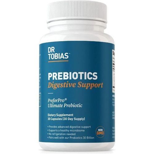 Dr. Tobias Prebiotics Favorise la digestion et la santé intestinale Nourrit les bonnes bactéries probiotiques Stimule la fonction immunitaire intestinale Compléments alimentaires végétaliens la santé intestinale des hommes et des femmes 30 capsules