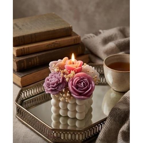 Bougie Florale Dcorative en Cire Design Cube lgant Idale Cadeau Dcoration Maison