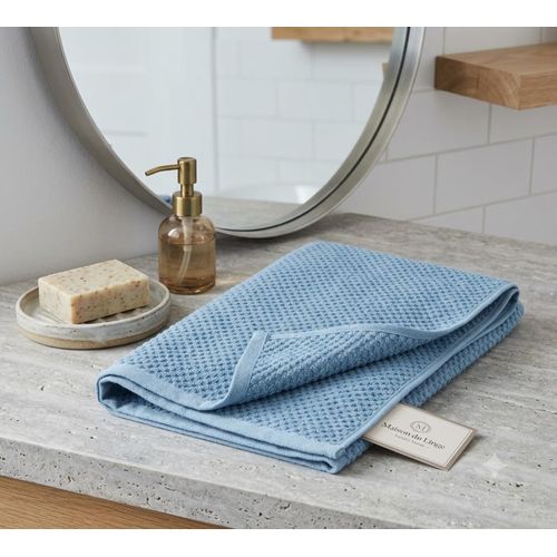 Drap de bain bleu gris foncé texturé – Grande serviette douce et absorbante 100 × 150 cm