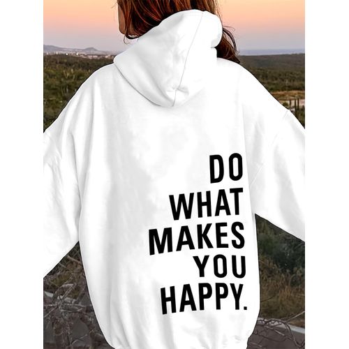 Sweat à capuche imprimé motif lettres et slogans Directed Goody Easy, sweat à capuche floral pressé, pull décontracté régulier, sweat à capuche quatre saisons, pull doux légèrement extensible à manches longues - Vêtement parfait pour femmes en automne