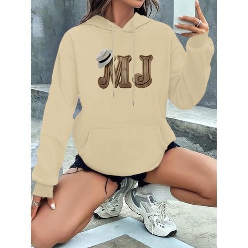Sweat à capuche imprimé pour femme, style américain, avec lettres MJ en style bois et motif de chapeau blanc, motif de lettres avec poche kangourou et cordon de serrage, 100% tissu, lavable en machine, convient à toutes les saisons, sweat à capuche styl