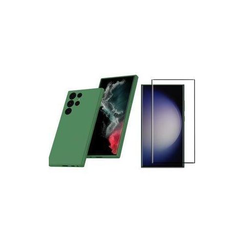 Case Coque Souple Liquid silicone Vert avec protège-écran verry trempé pour Samsung Galaxy S22 Ultra 5G