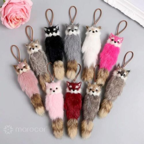 Porte-clés pendentif Petit Renard en fausse fourrure douce – Accessoire décoratif moelleux pour sac à main ou clés, idée cadeau tendance et colorée
