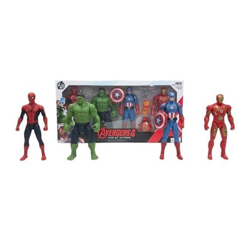 Avengers Age of Ultron Set de 4 Figurines Marvel Avengers Hulk Iron Man Captain America Spider-Man – Jouets Super Héros pour Enfants – Figurines d’Action avec Accessoires – Coffret Cadeau Original