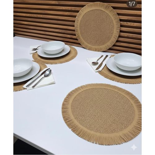 2 sets de table rond lavables en Rafia naturelle – Lot décoratif et pratique -beige-Set de table