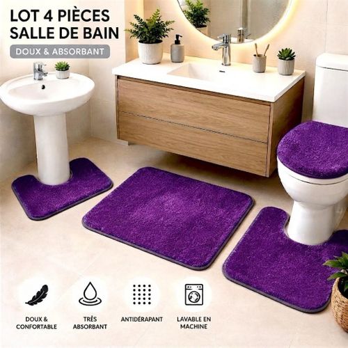 Lot de 4 Tapis de Salle de Bain Antidérapants Ensemble WC Complet Ultra Doux, Très Absorbants Confort et Élégance
