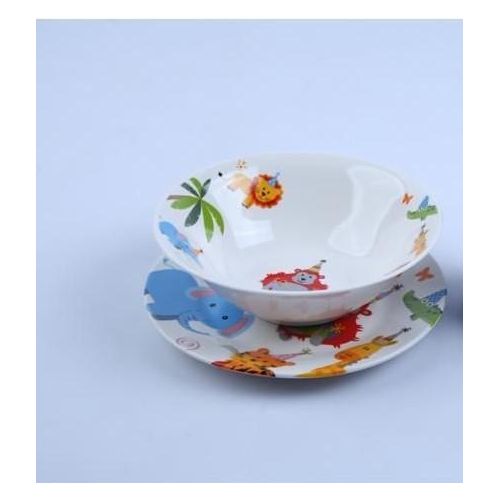 Pack Enfant 2 Pièces Assiette Plate + Assiette Creuse en porcelaine – Motif Jungle