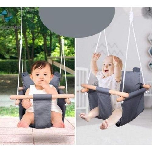 Balançoire Bébé en Bois Intérieur/Extérieur – Réglable en Hauteur, De 6 Mois à 4 Ans, Lavable, Ceinture de Sécurité et Accessoires de Fixation Inclus