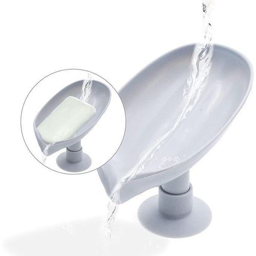 Porte-savon perforé gris avec égouttoir et ventouse