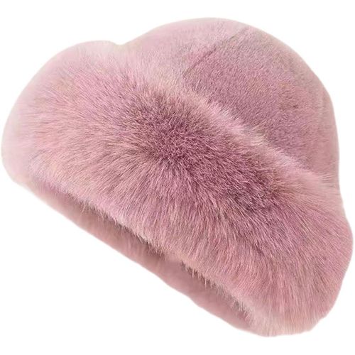 Bonnet d’hiver en fausse fourrure pour femme-rose