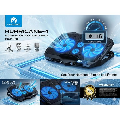 Support Refroidisseur pour Ordinateur Portable (NCP-068) - 4 Ventilateurs Silencieux avec Écran LED